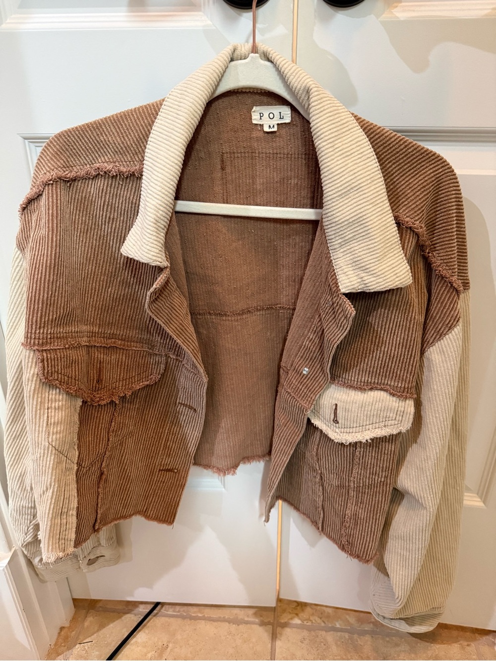 POL Two-Tone Corduroy Jacket in Brown & Cream
